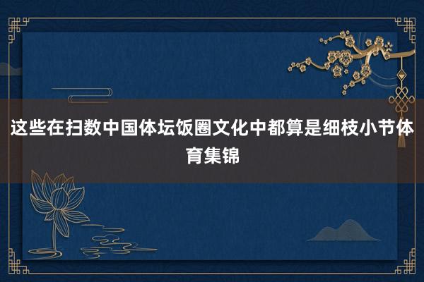 这些在扫数中国体坛饭圈文化中都算是细枝小节体育集锦