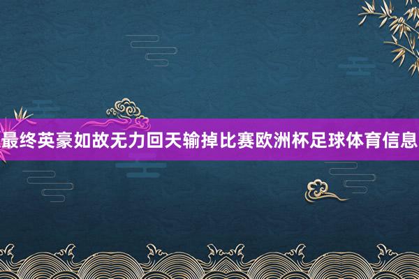 最终英豪如故无力回天输掉比赛欧洲杯足球体育信息