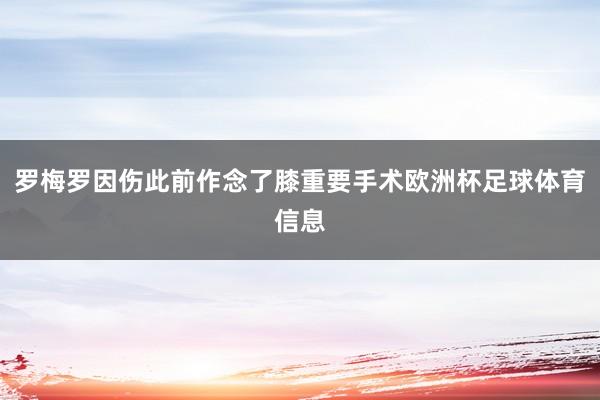 罗梅罗因伤此前作念了膝重要手术欧洲杯足球体育信息