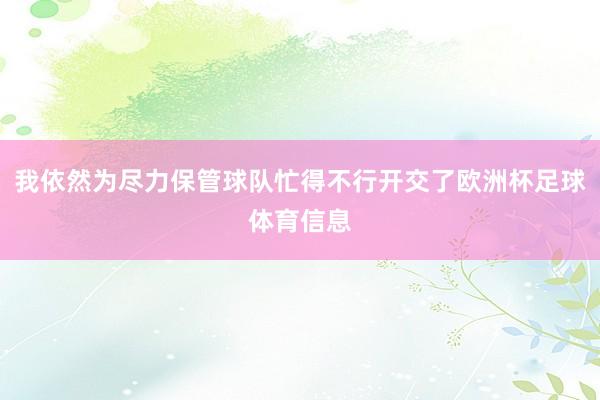 我依然为尽力保管球队忙得不行开交了欧洲杯足球体育信息